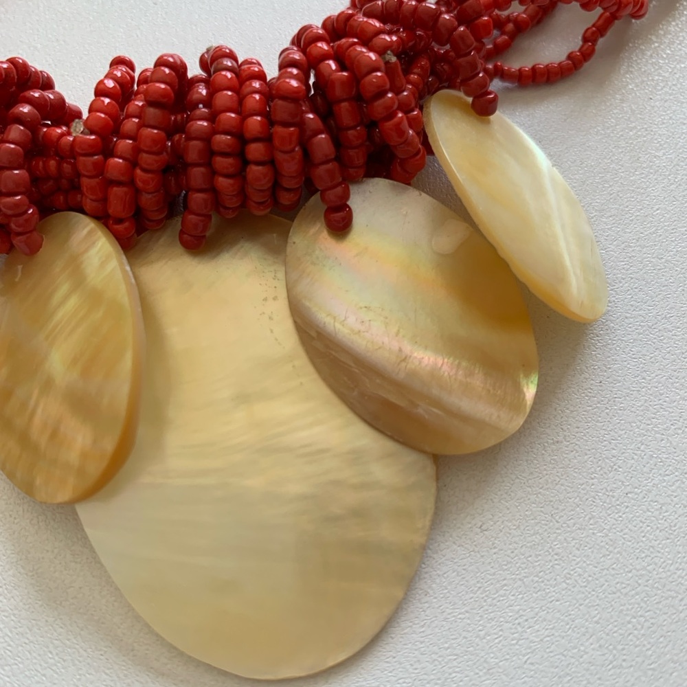 Red Multi-Strand Necklace With Shell Pendants - image 7